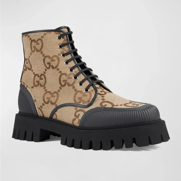 Shoes | Guccimens Novo Maxi Gg Lug Sole Laceup Boots New  display picture 3